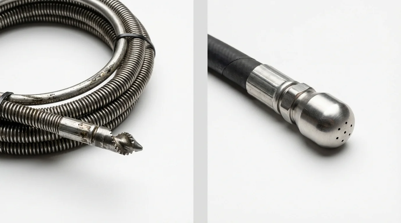 Drain snake cable and hydro jetting nozzle used for drain cleaning in Lyman, WY